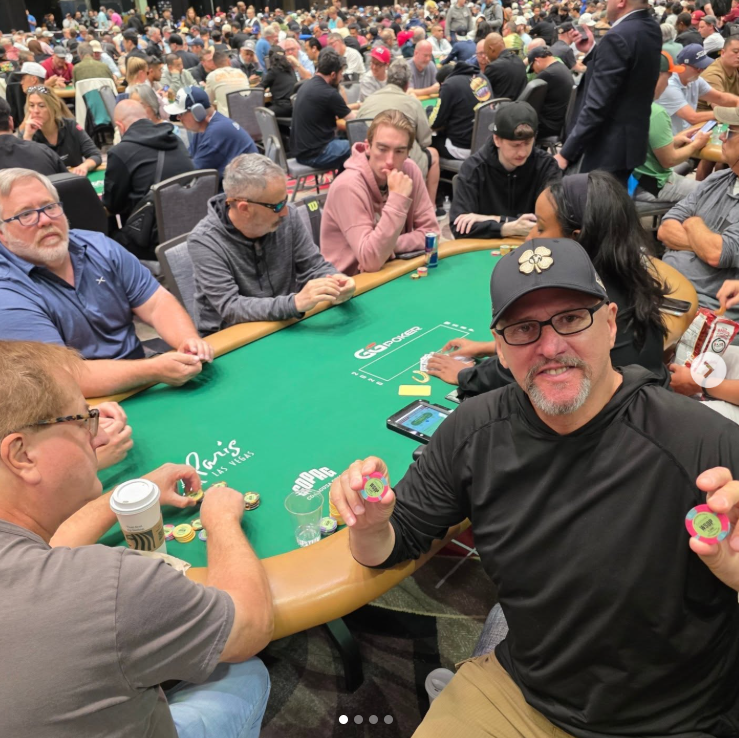 WSOP chip stacks on the felt, 2026